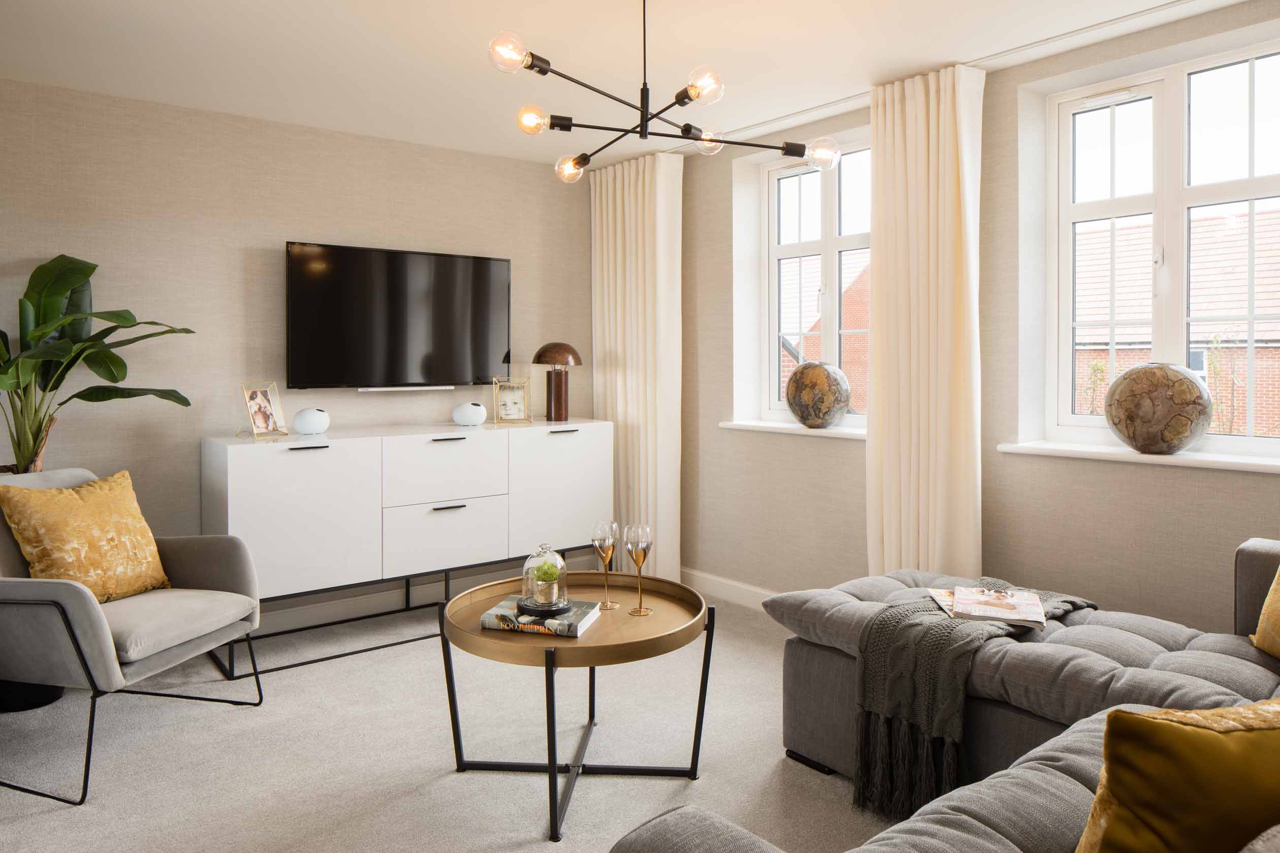 Greenwood internal show home lounge, DWH, orchard green, kingsbrook