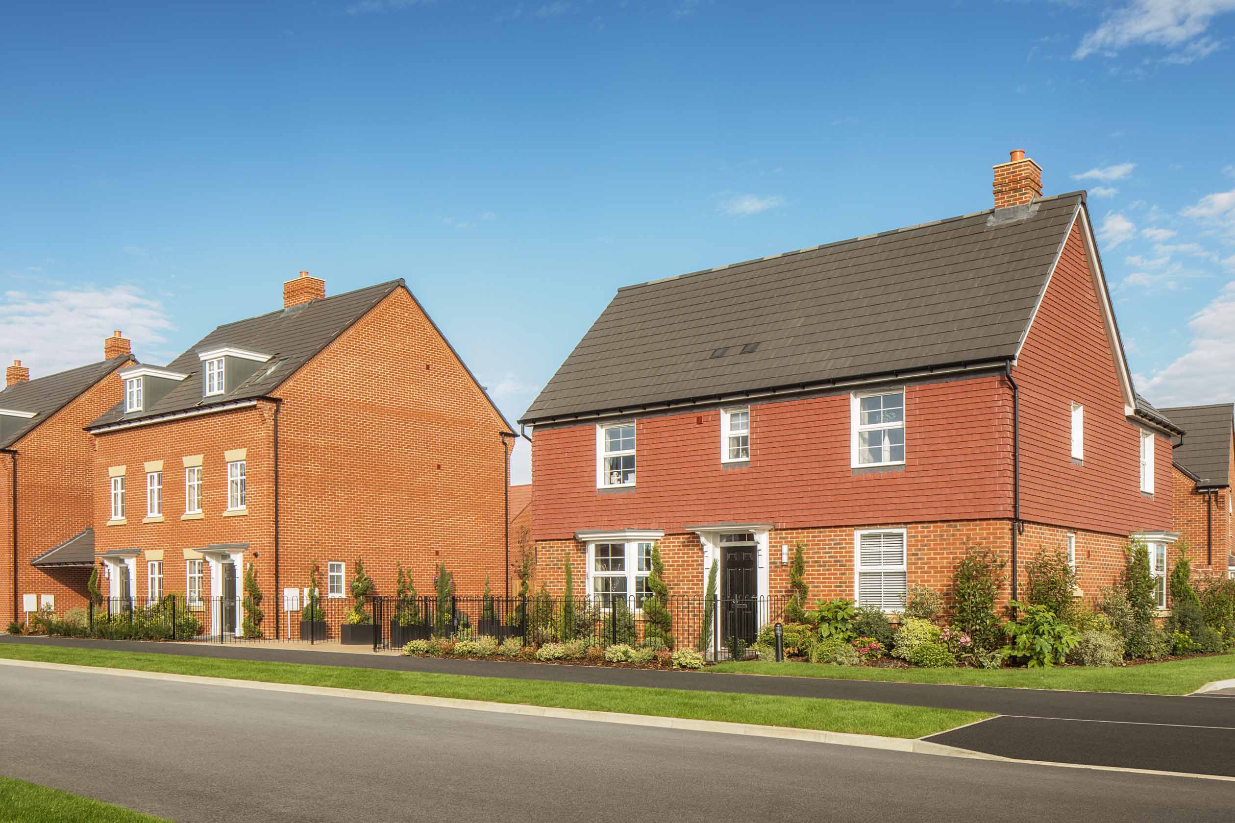 Layton and Greenwood show home external street scene, david wilson homes, orchard green, kingsbrook