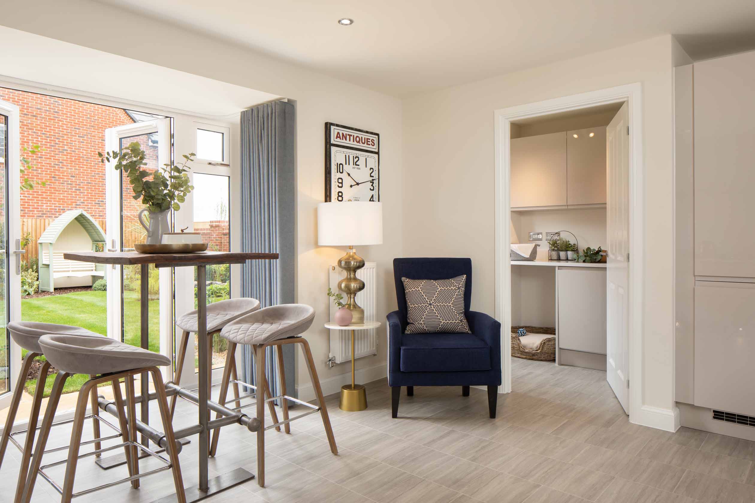 Layton internal breakfast area and utility room, DWH, orchard green, Kingsbrook 