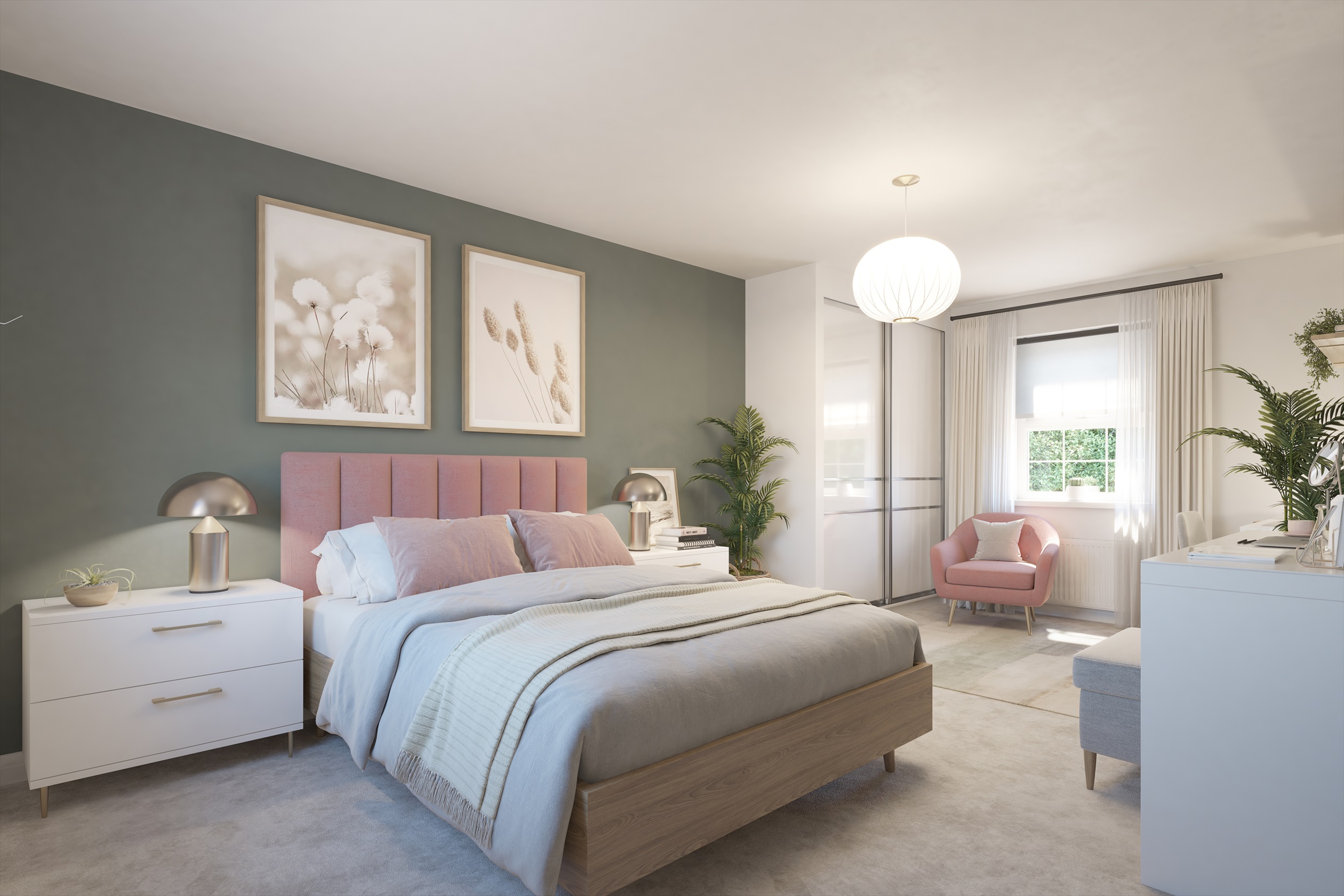 Double bedroom with wardrobe and dressing table