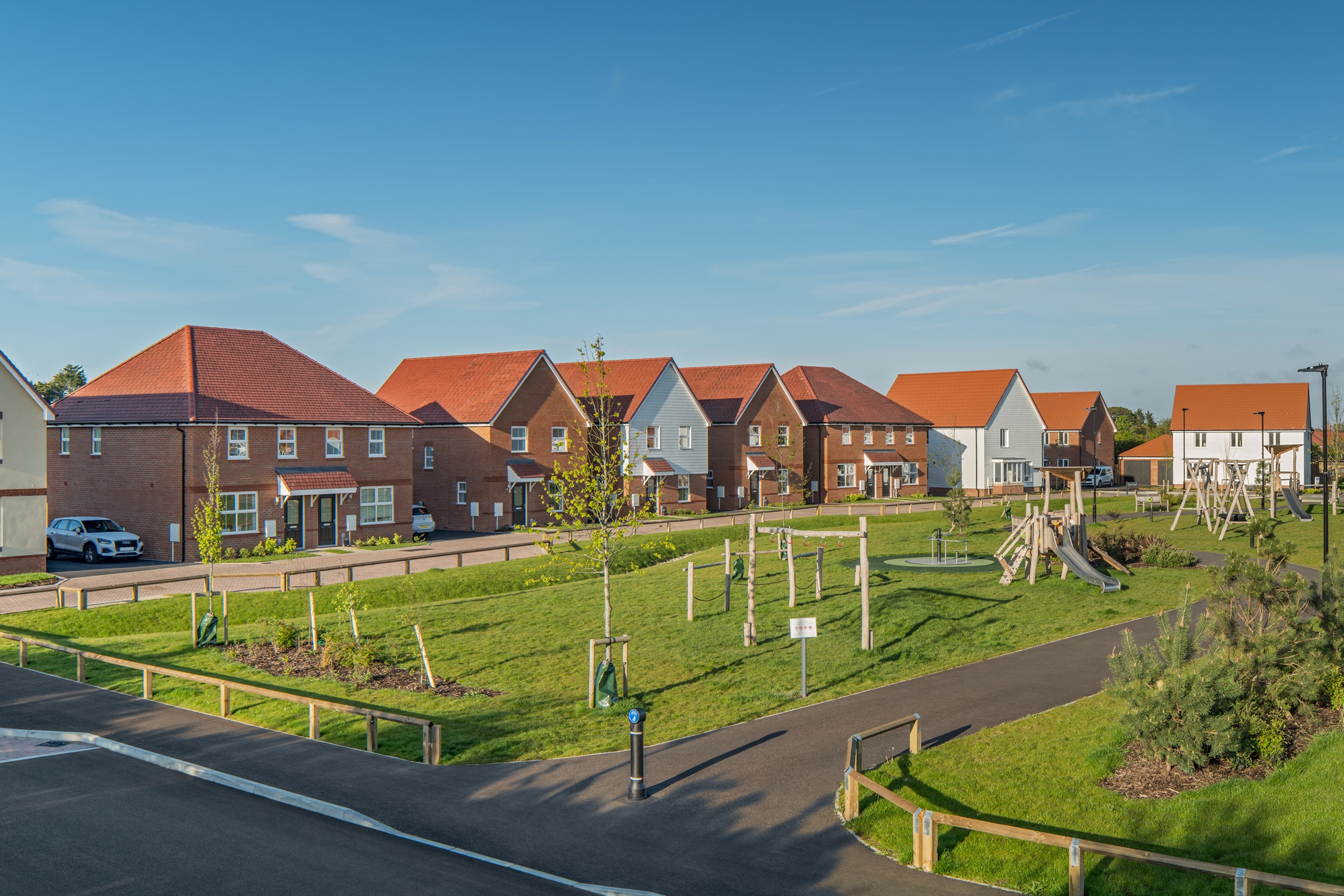 A selection of homes overlooking the play area at Ecclesden Park