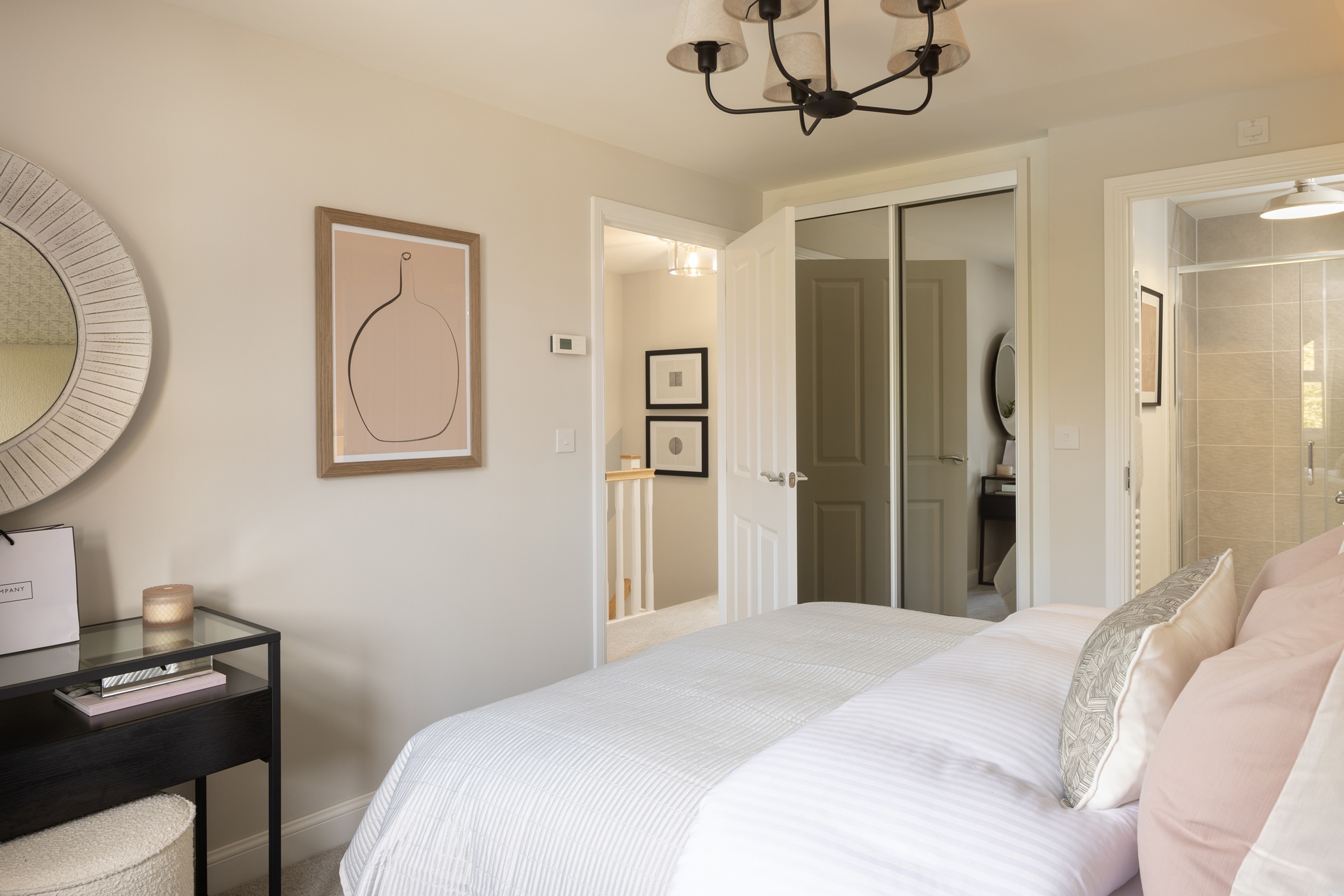 Main bedroom and en suite in 3 bed Portmore show home