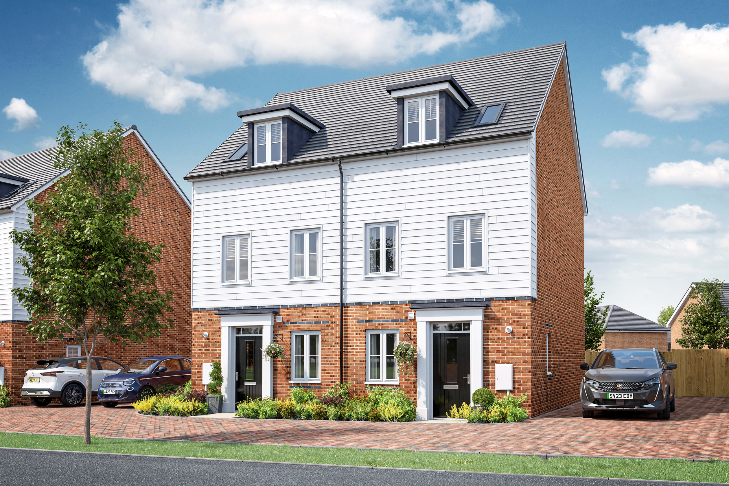 Outside view of the 3 bed Greenwood with white cladding