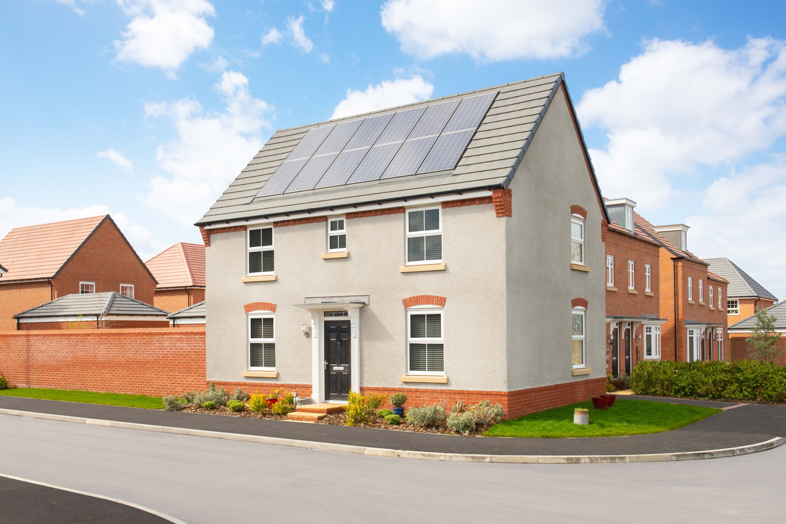 External view of the three bedroom Hadley with solar panels