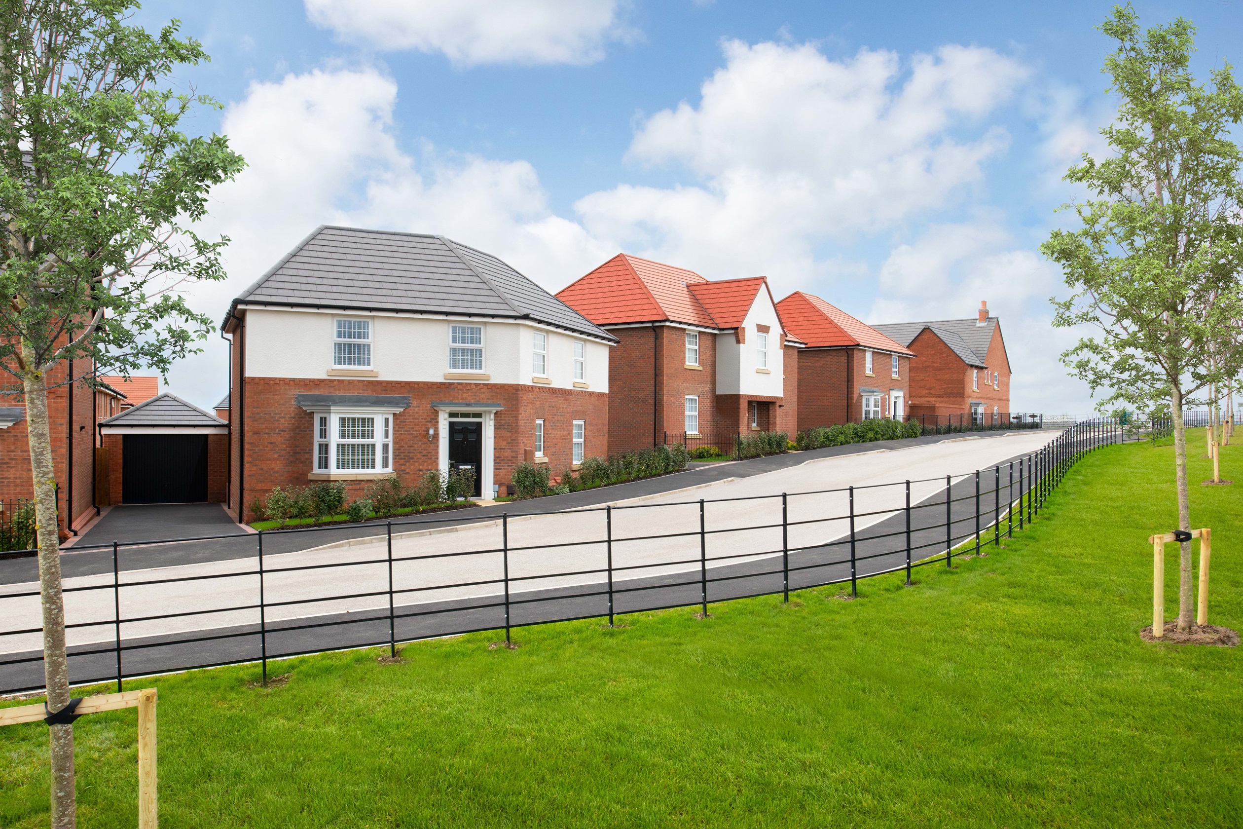 External view of spacious detached homes at Thorpebury in the Limes, Leicestershire
