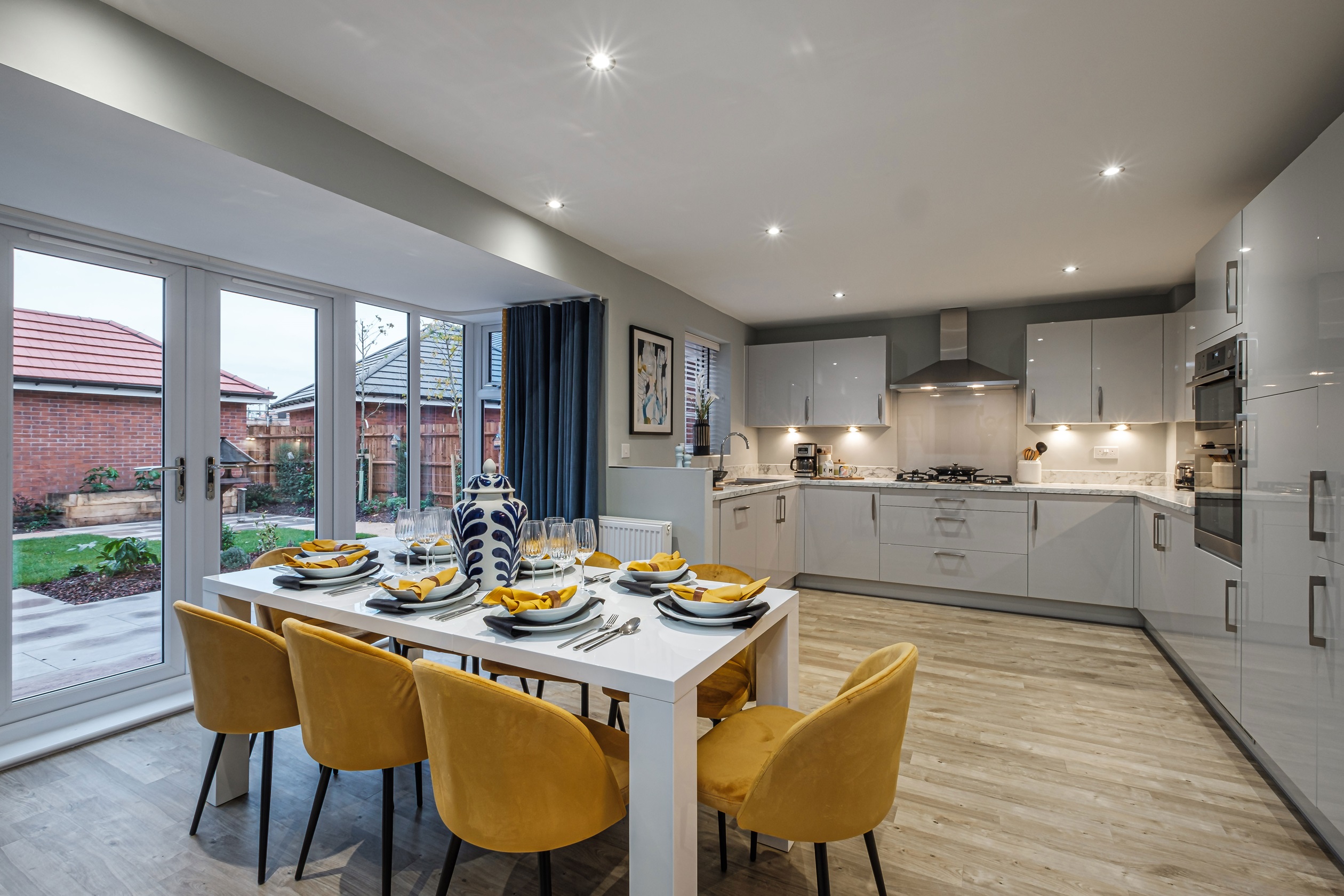 Large kitchen-diner with grey units