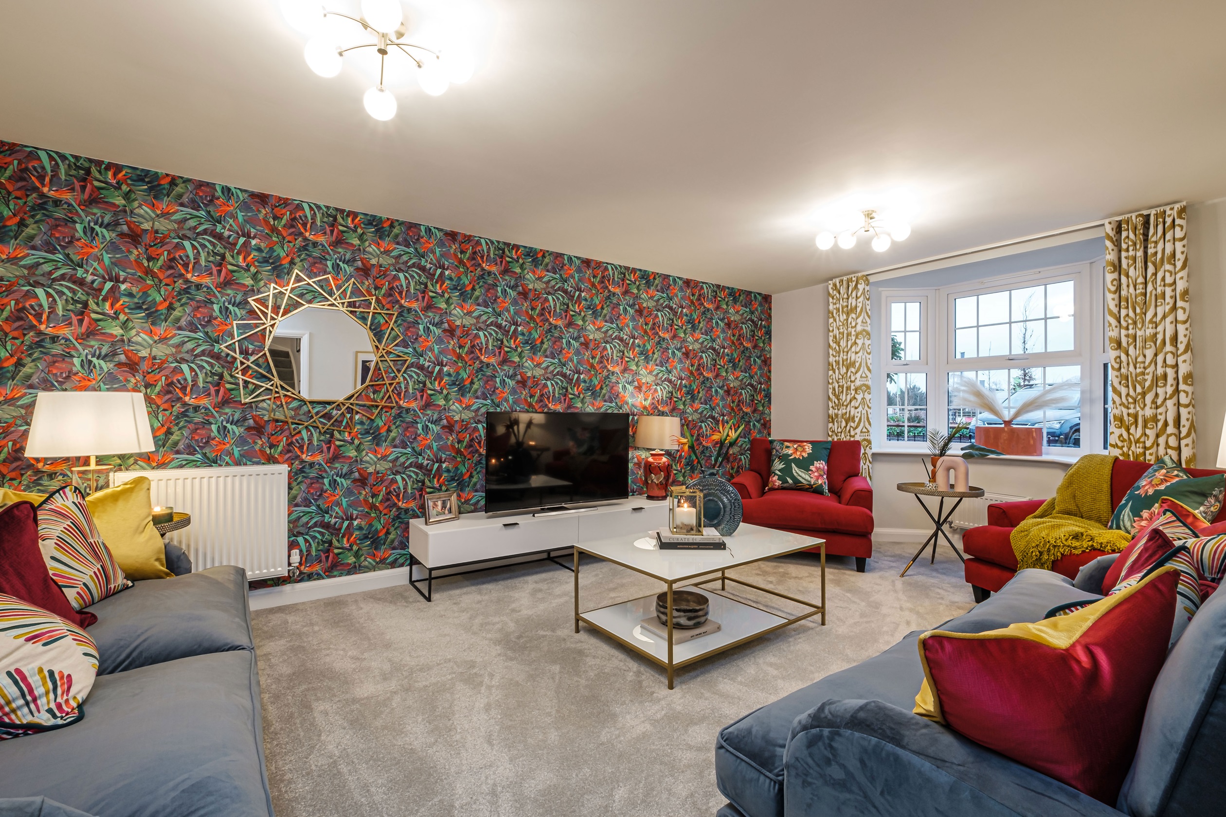 Floral themed lounge with bay window