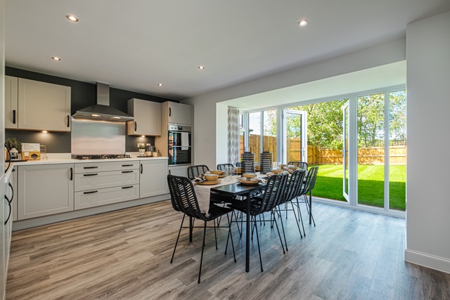 Kitchen diner with French doors in an Exeter home