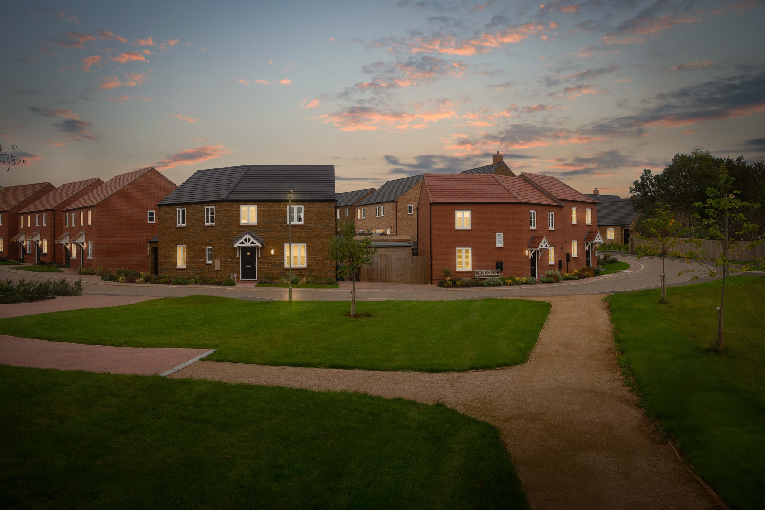 The Pavilions at dusk