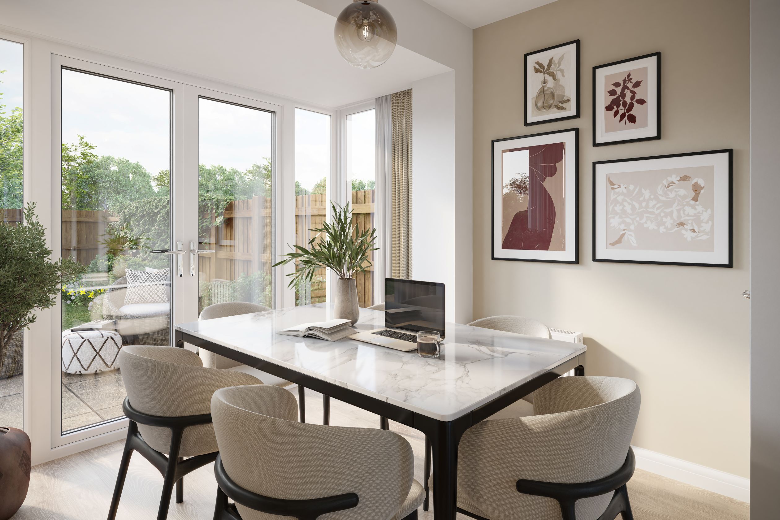 Inside view of Lockton kitchen diner with French doors
