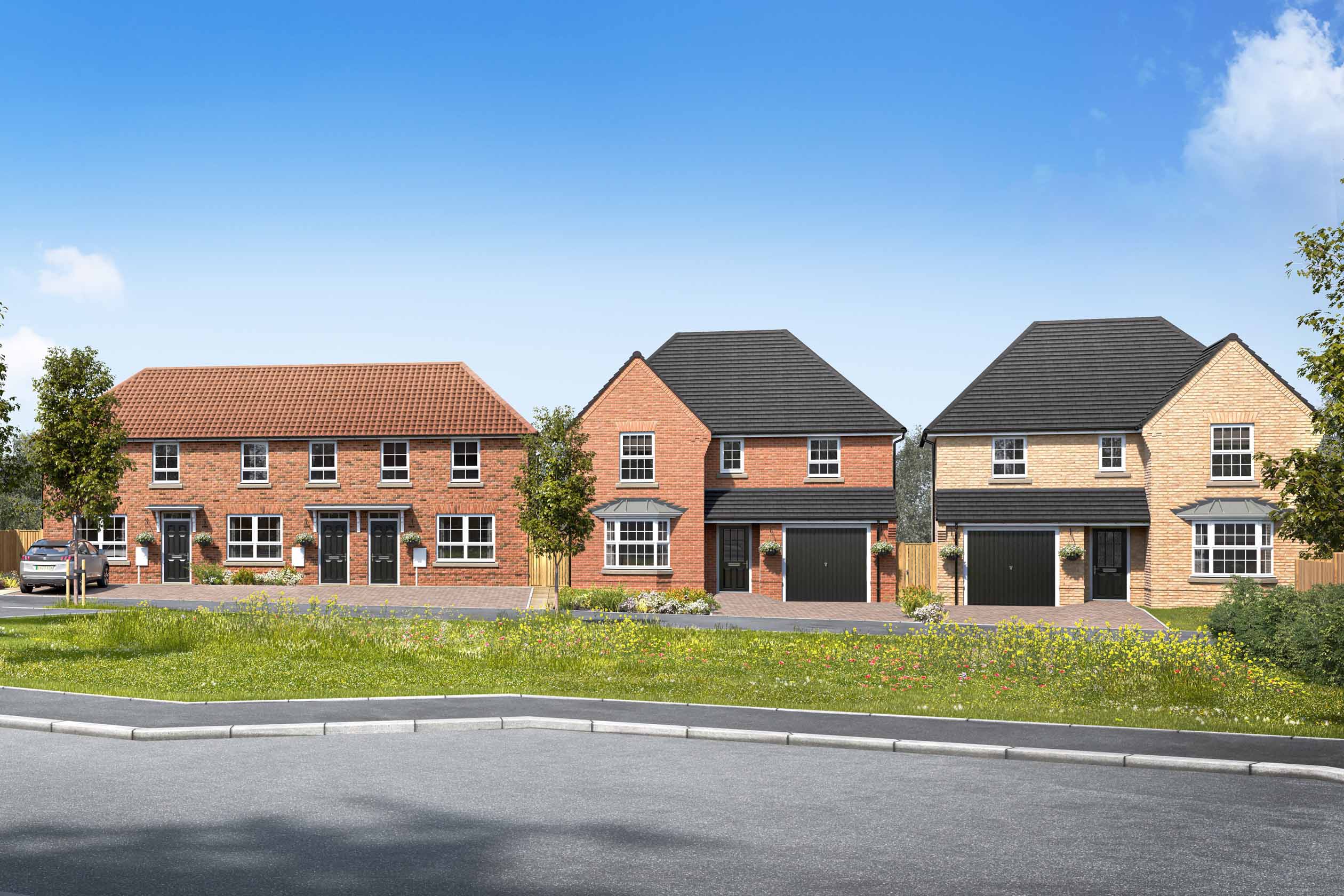 CGI street scene of homes at West Meadows