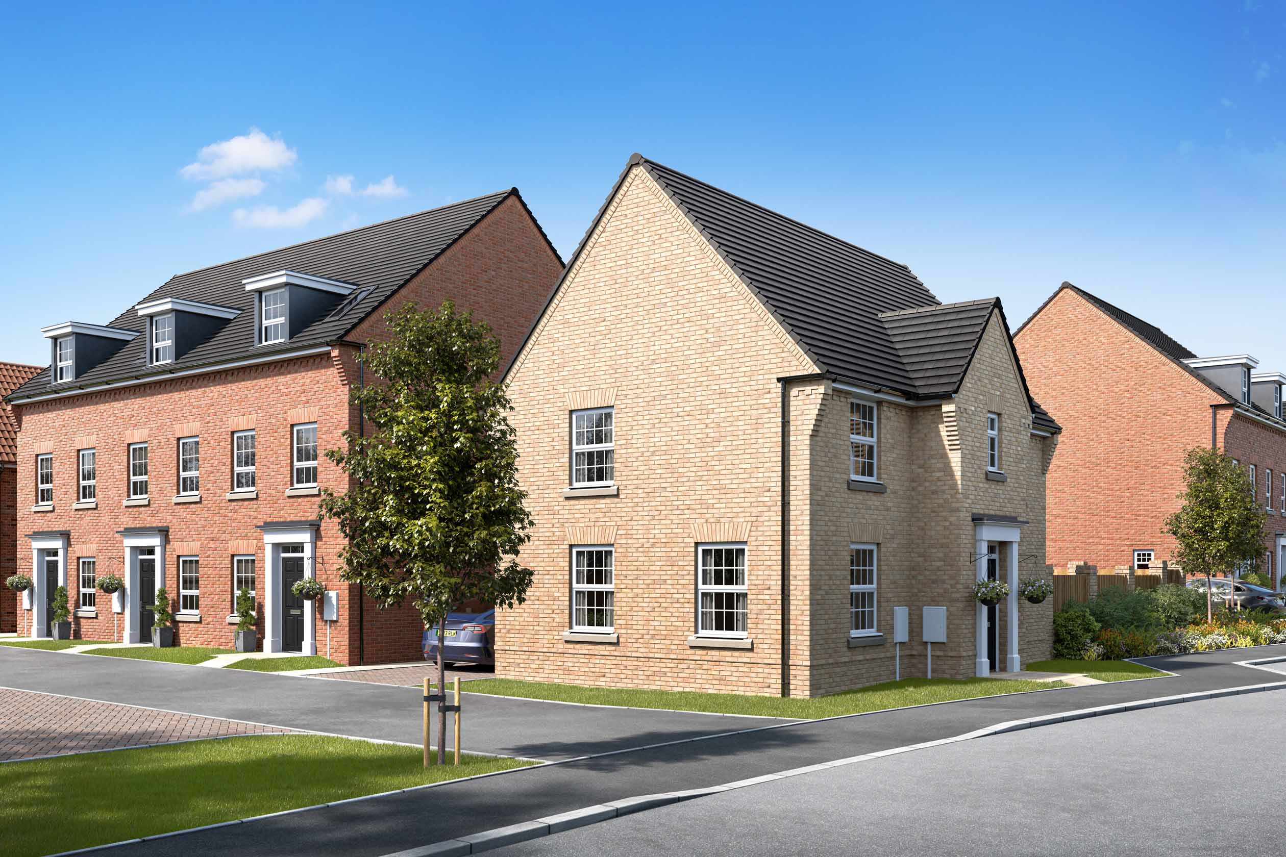 CGI street scene of homes at West Meadows