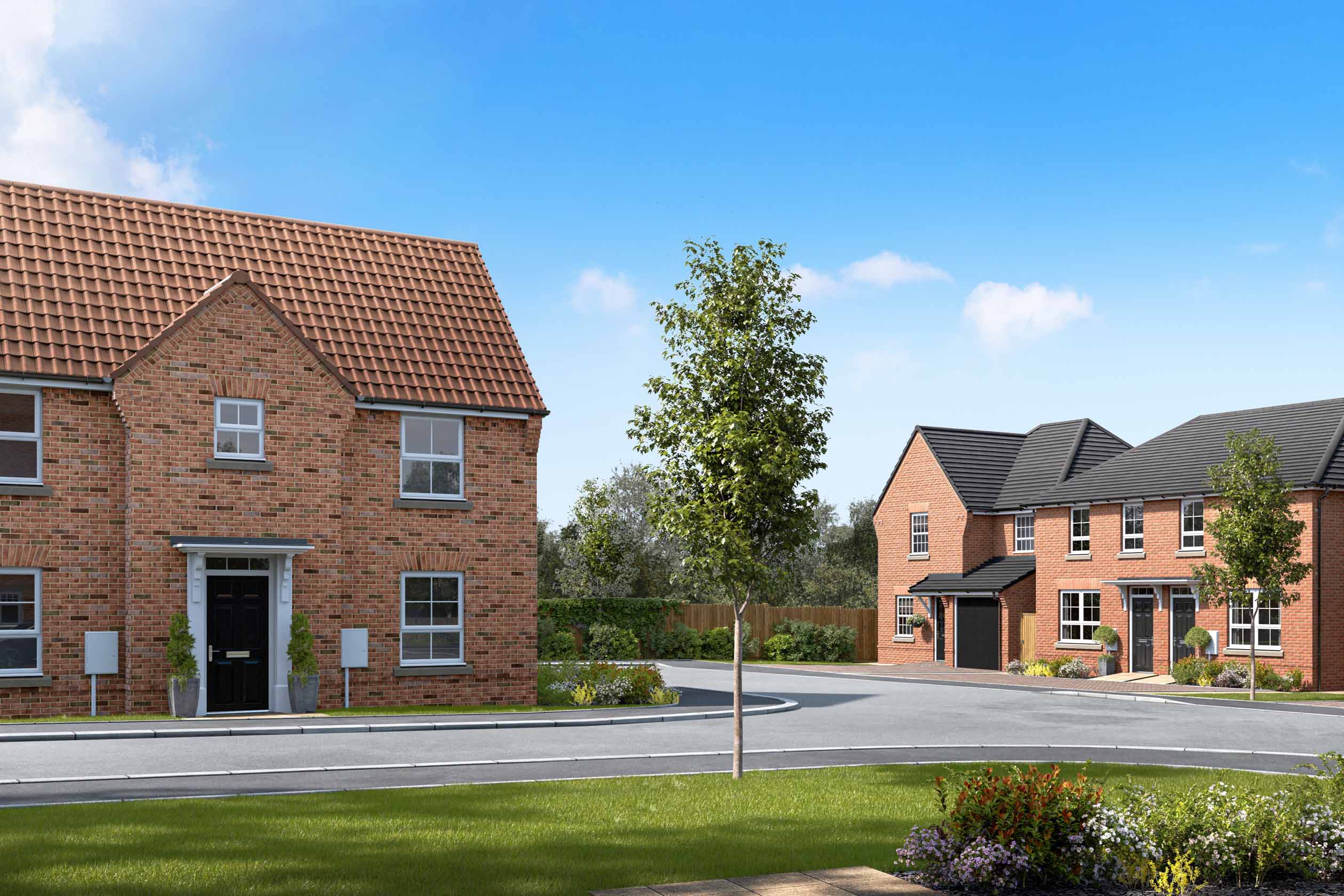 CGI street scene of homes at West Meadows