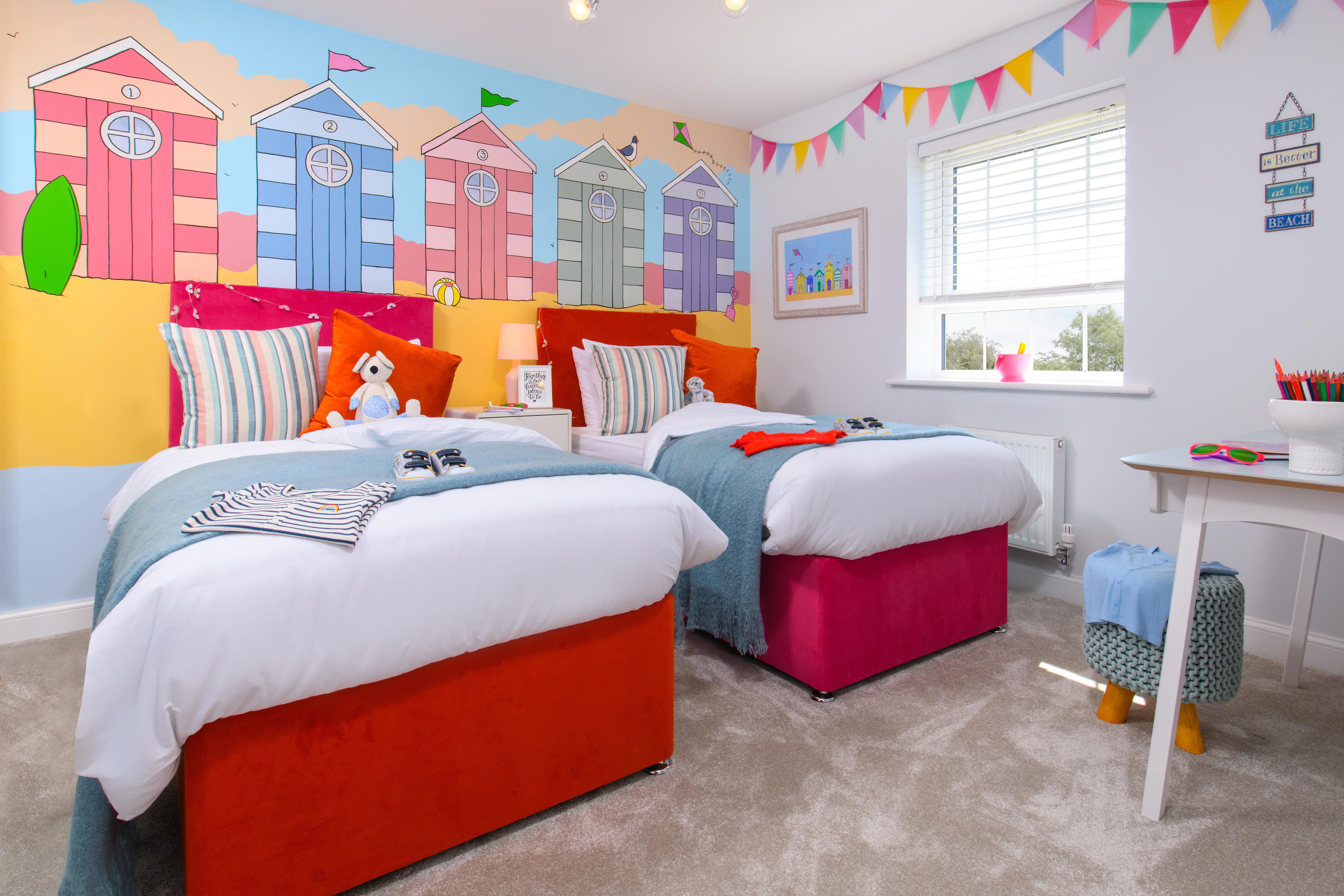 Double bedroom with built-in storage in Bradgate style home