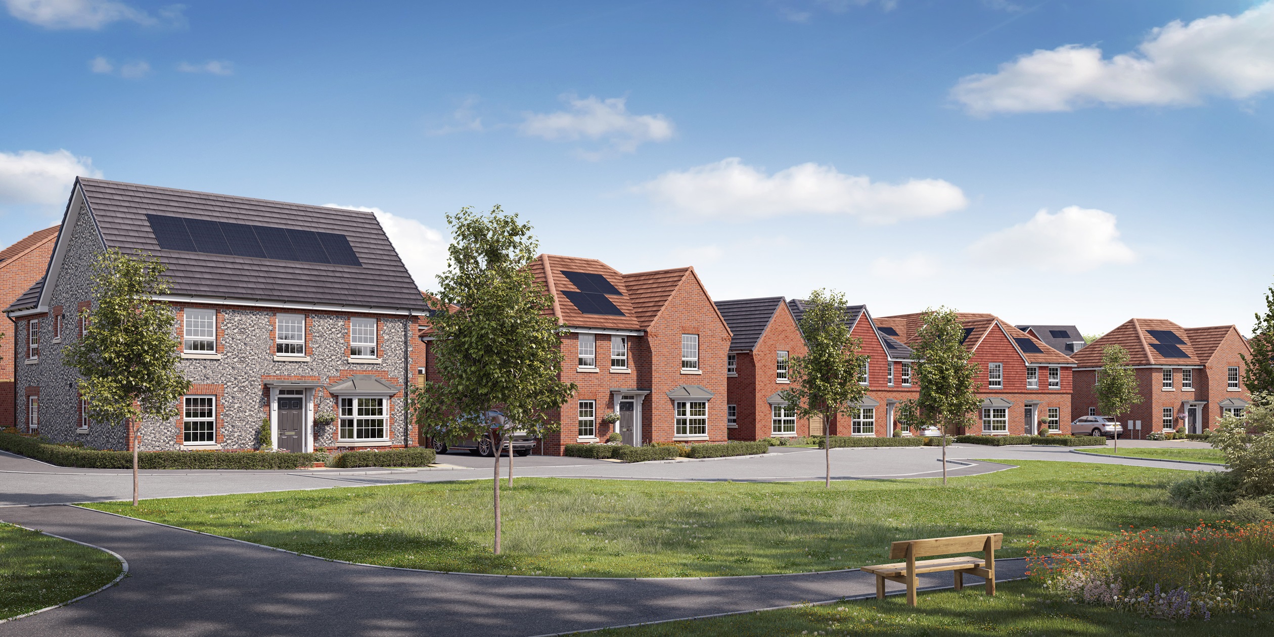 External street scene CGI of plots 6-11 at century dwh