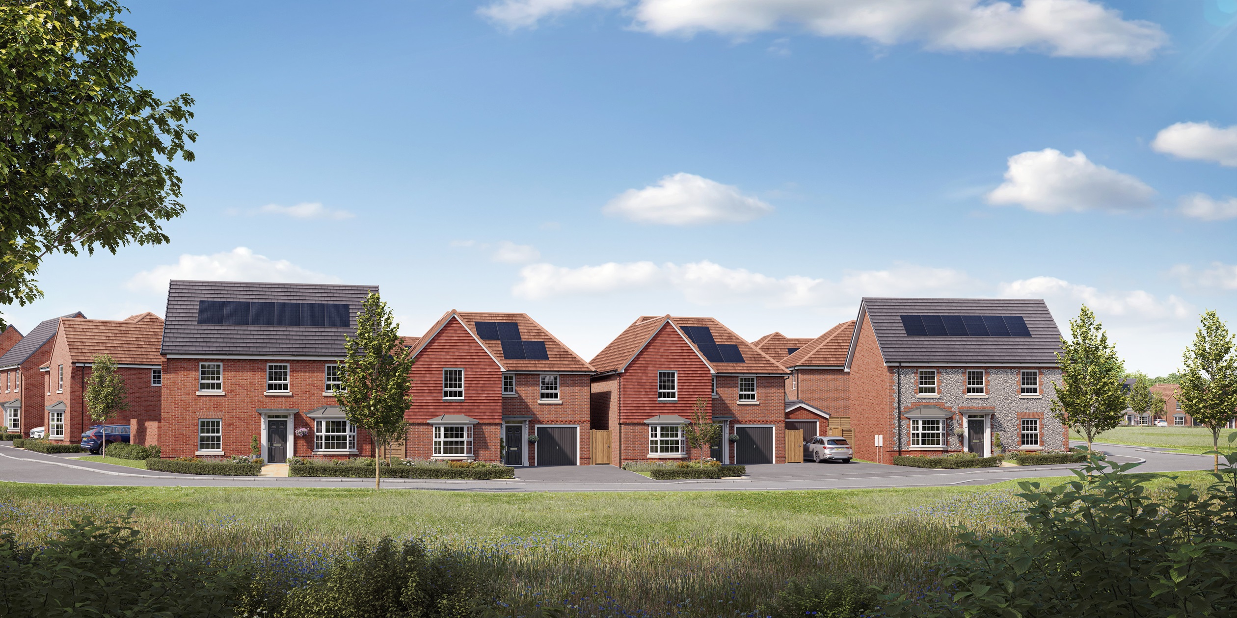 External CGI street scene of plots 190 - 193 at dwh