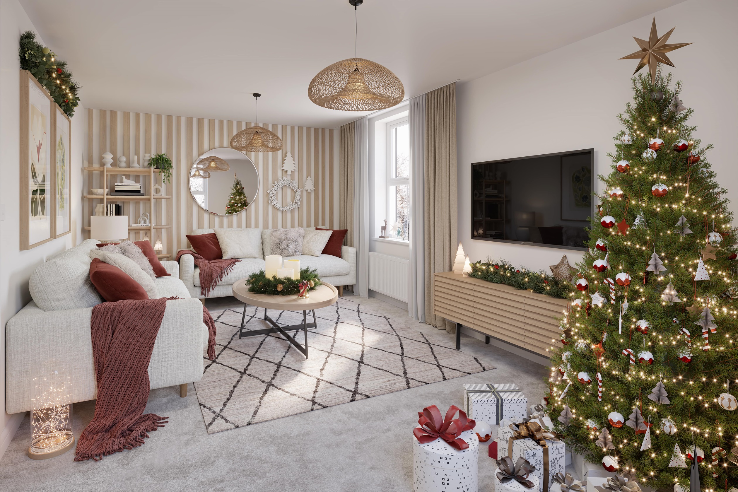 internal CGI of the hadley dressed for christmas