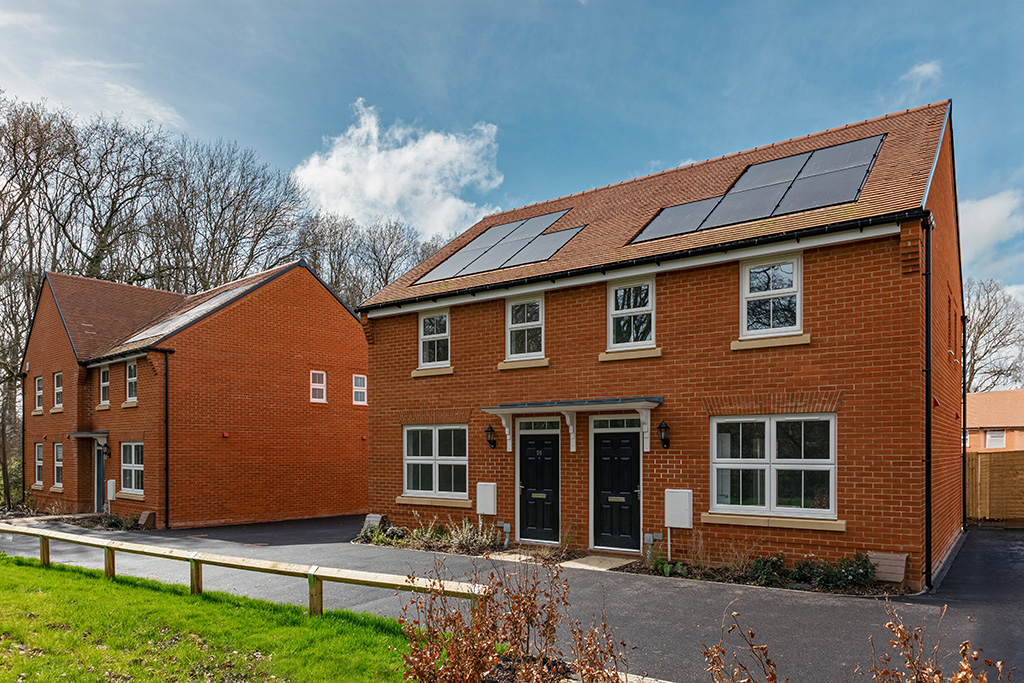 External shot of semi-detached archford with solar panels