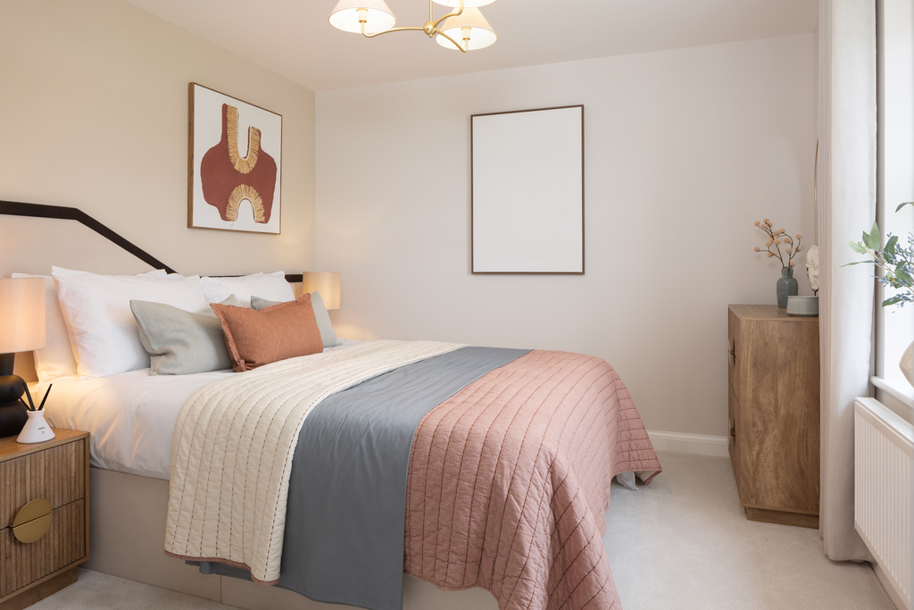 Internal shot of the main bedroom in the hadley show home