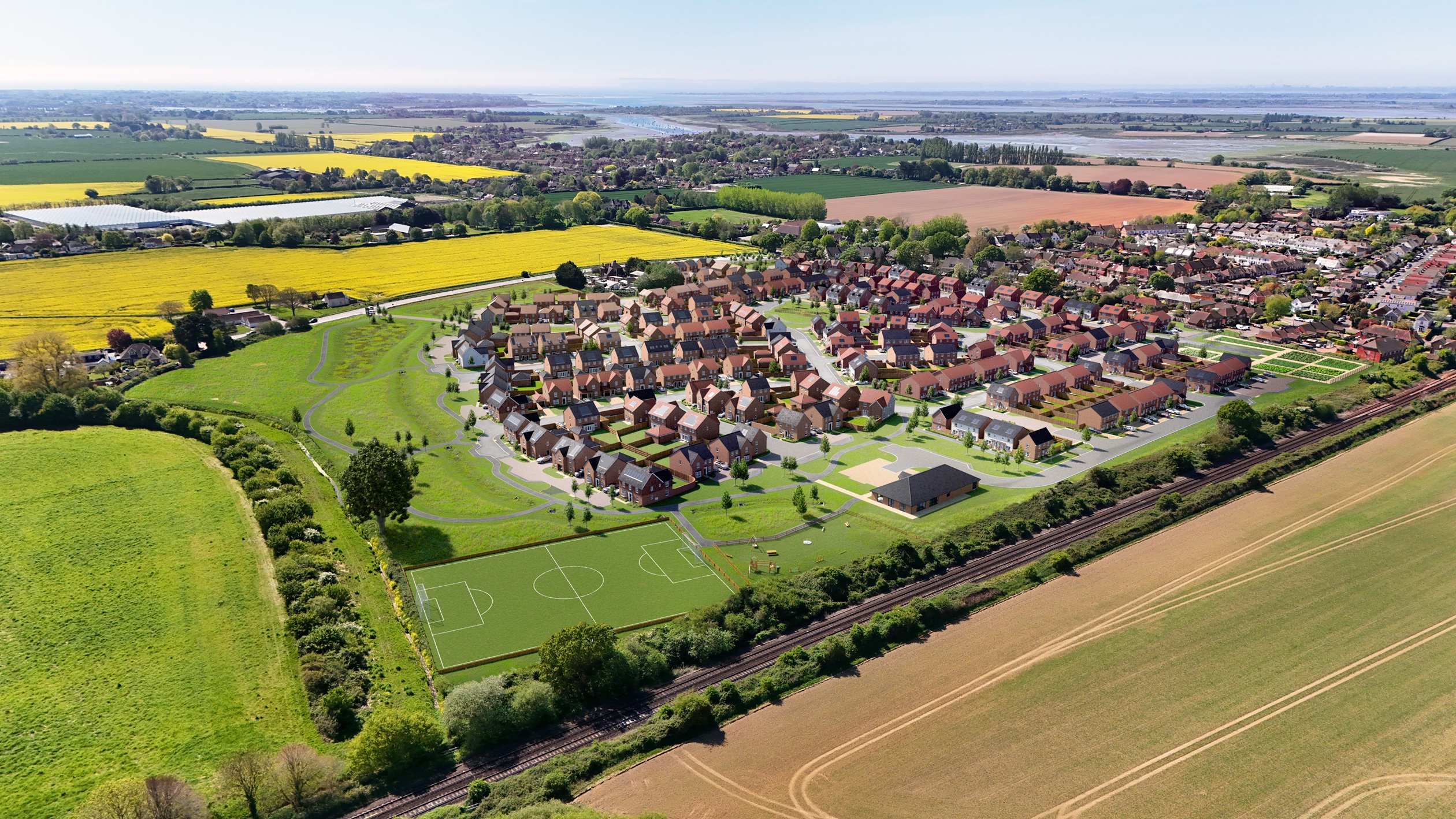 External aerial CGI of highgrove dwh