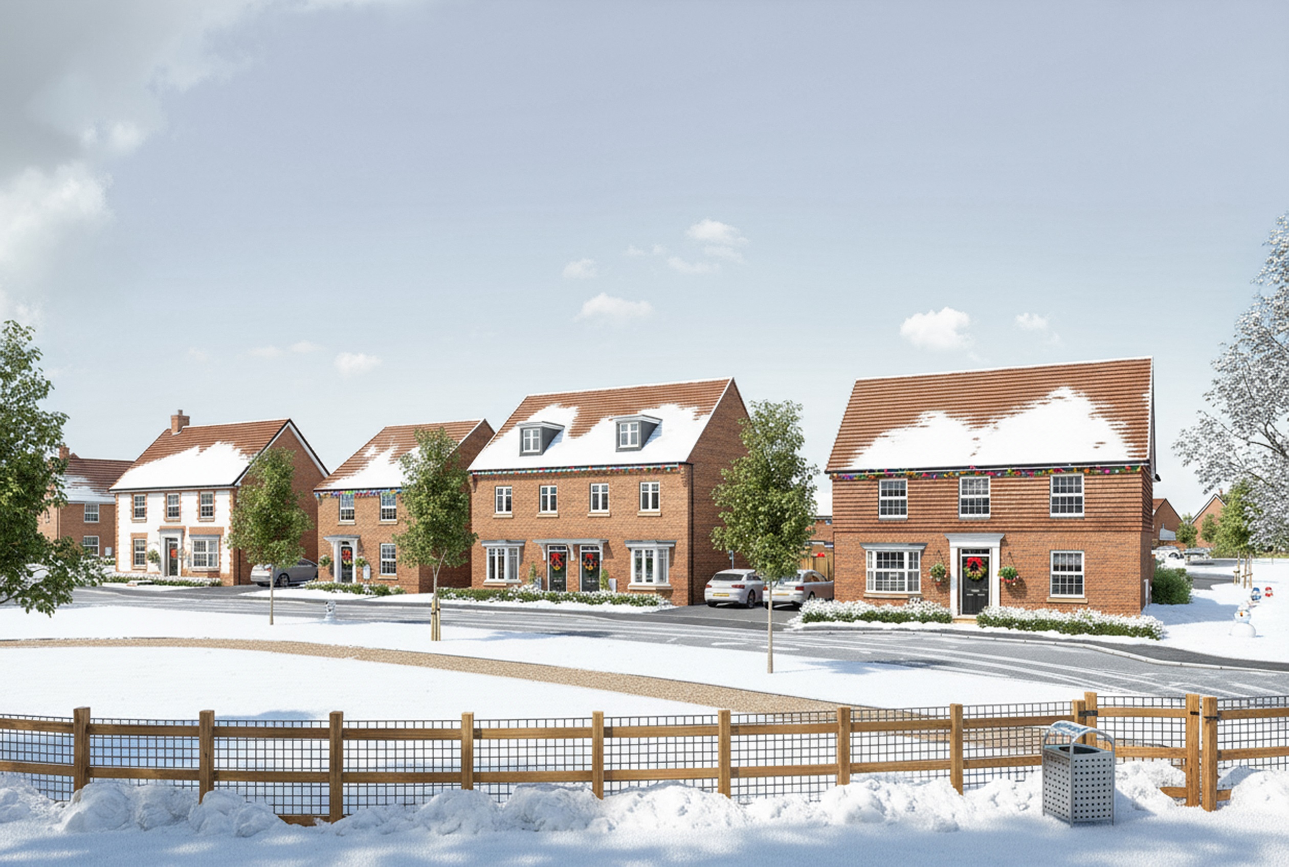 External CGI of highgrove with snow