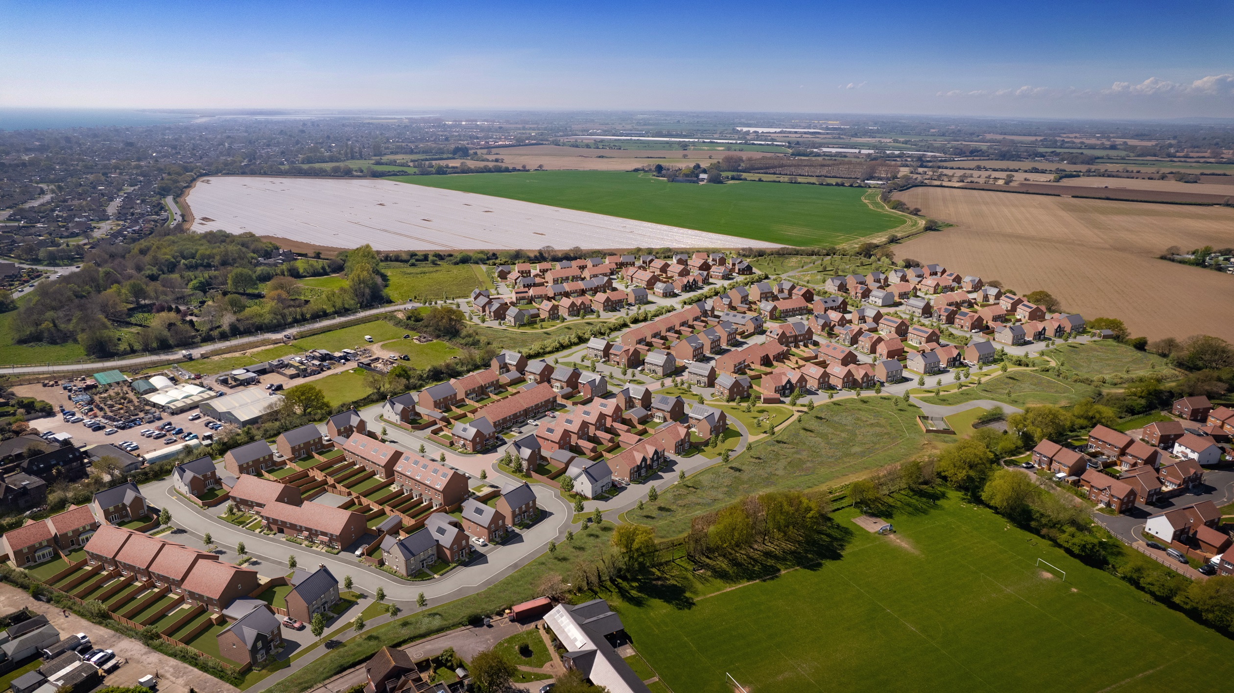 External aerial shot of nursery fields barratt