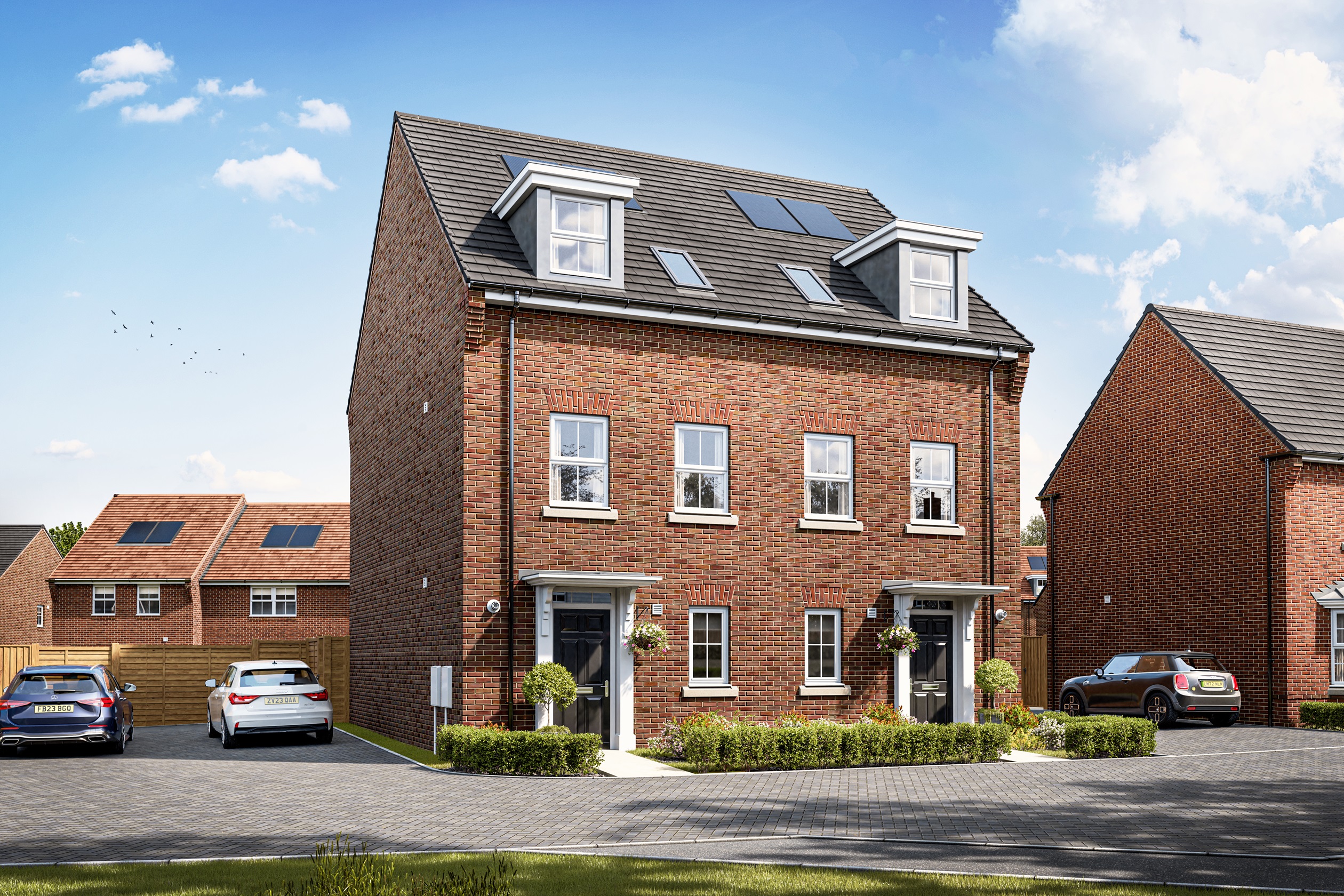 external CGI of a semi detached coombes house type