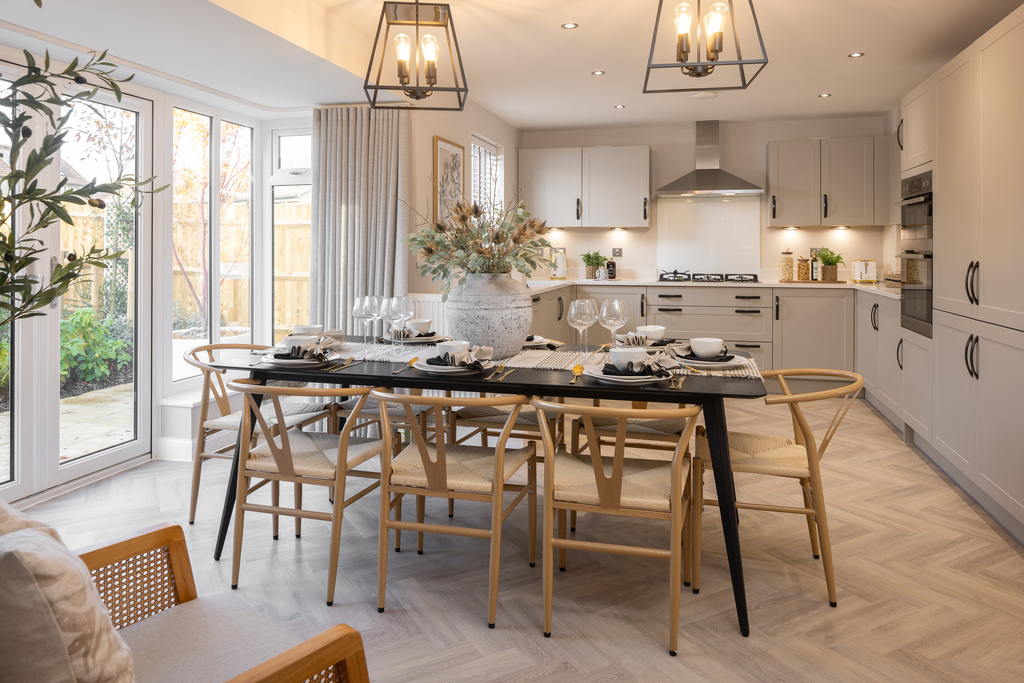 internal shot of the open-plan dining and kitchen area in the holden show home