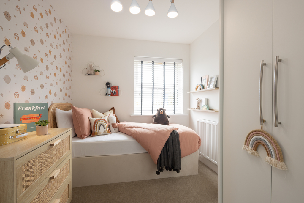 Internal shot of the single bedroom in the hadley show home