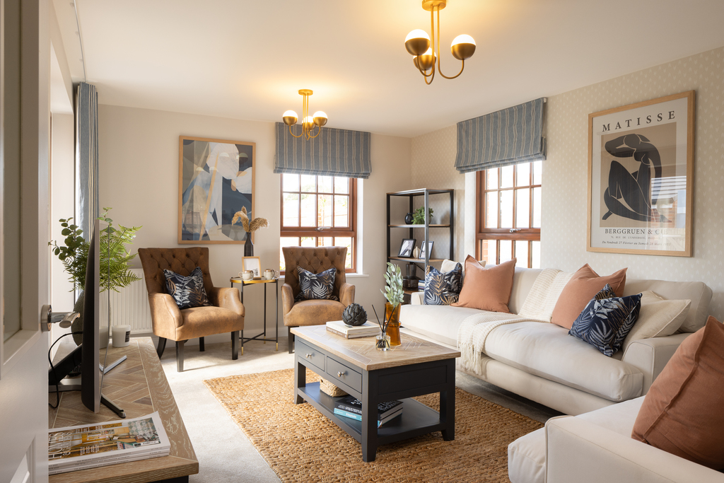 Internal shot of the living room in conwy show home