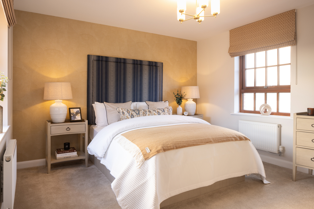 Internal shot of double bedroom in the conwy show home