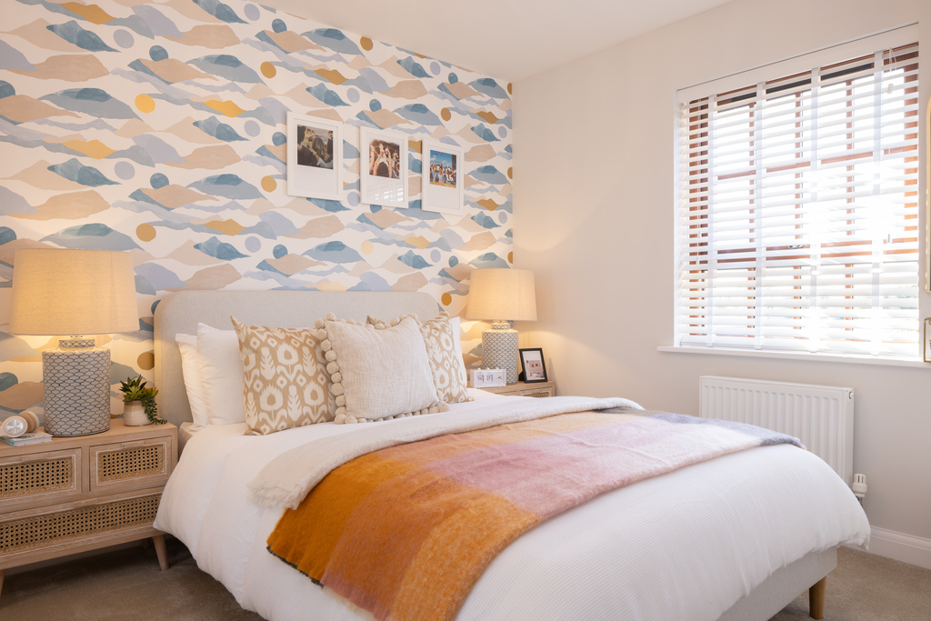 Internal shot of double bedroom in the conwy show home