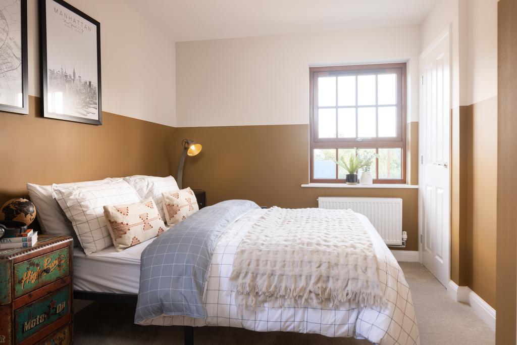 Internal shot of double bedroom in the conwy show home