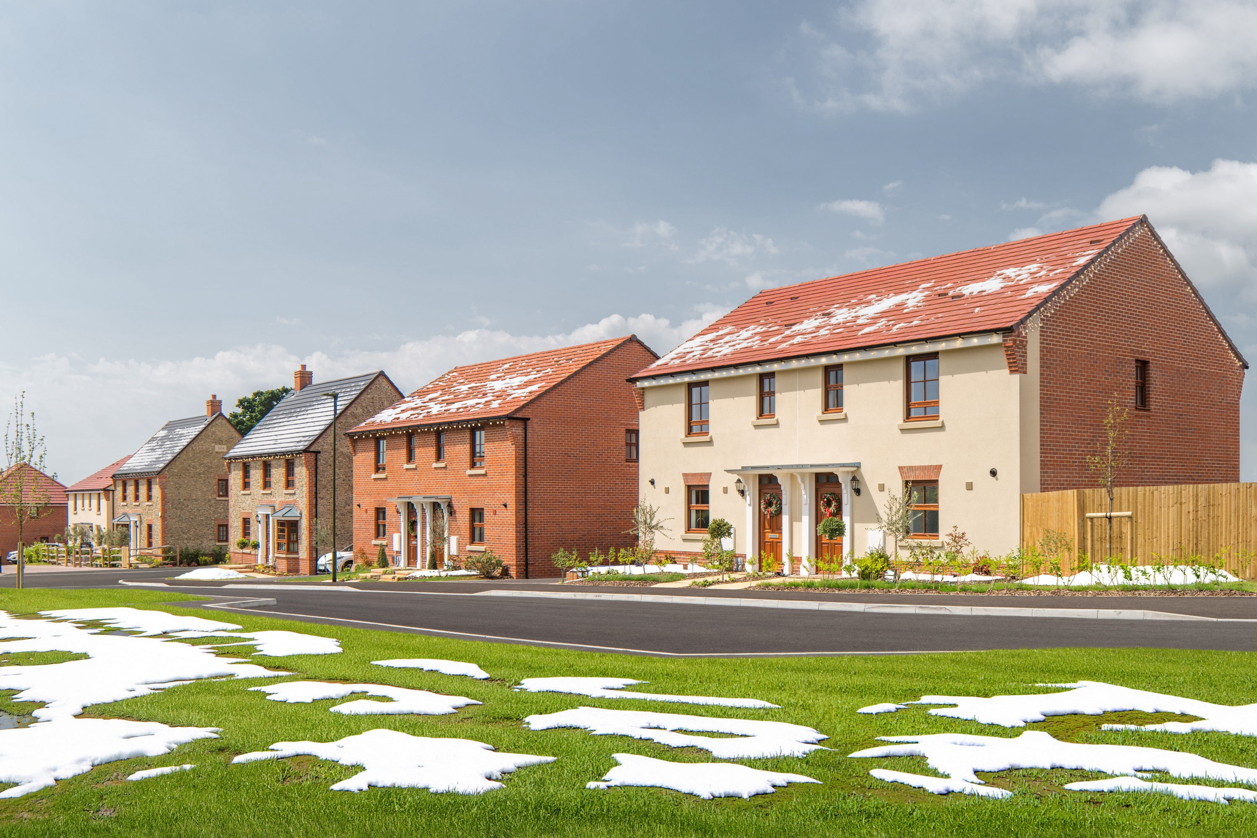 External street scene of sylvan meadows with snow