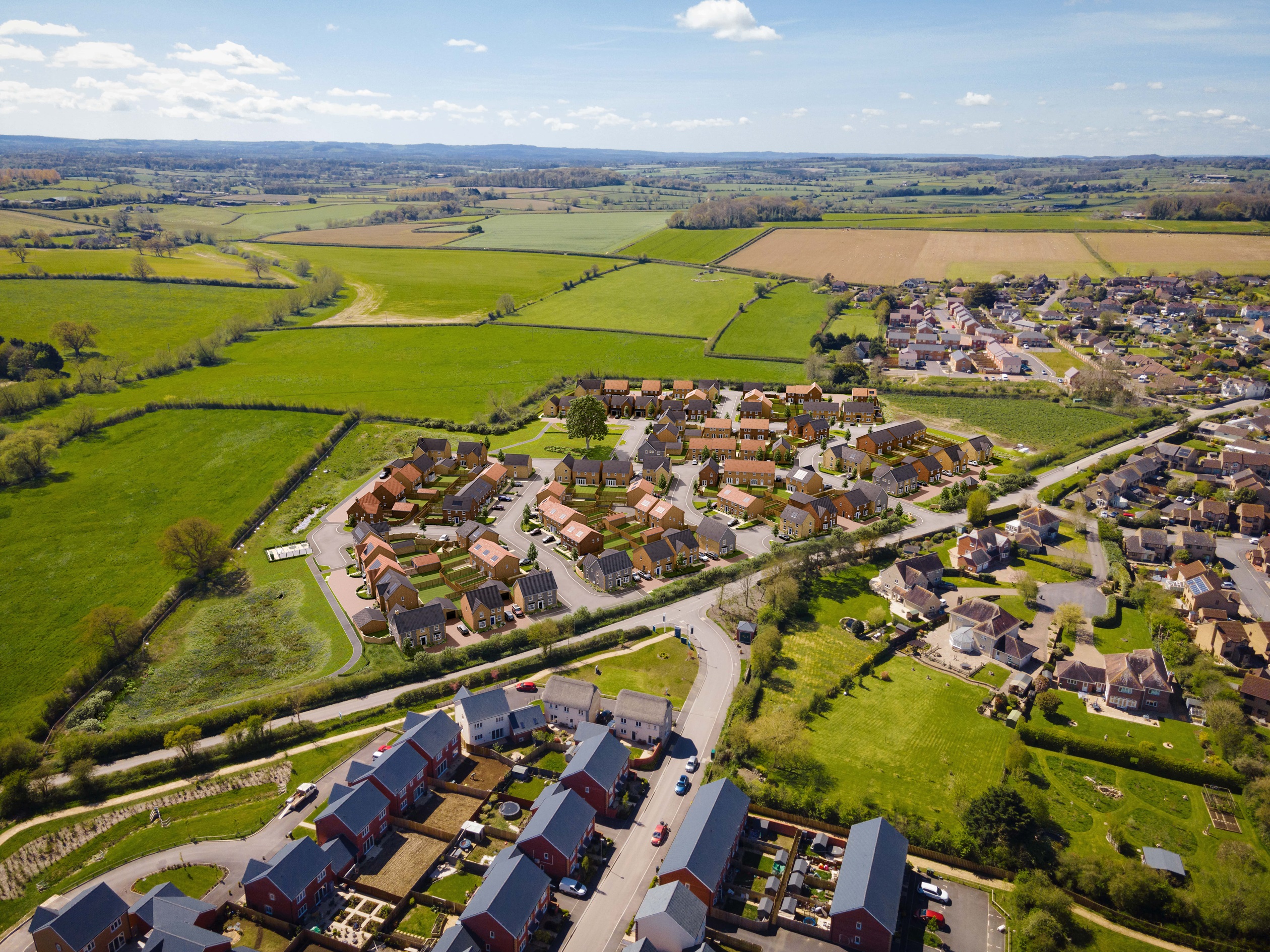 External aerial shot of the hamlets