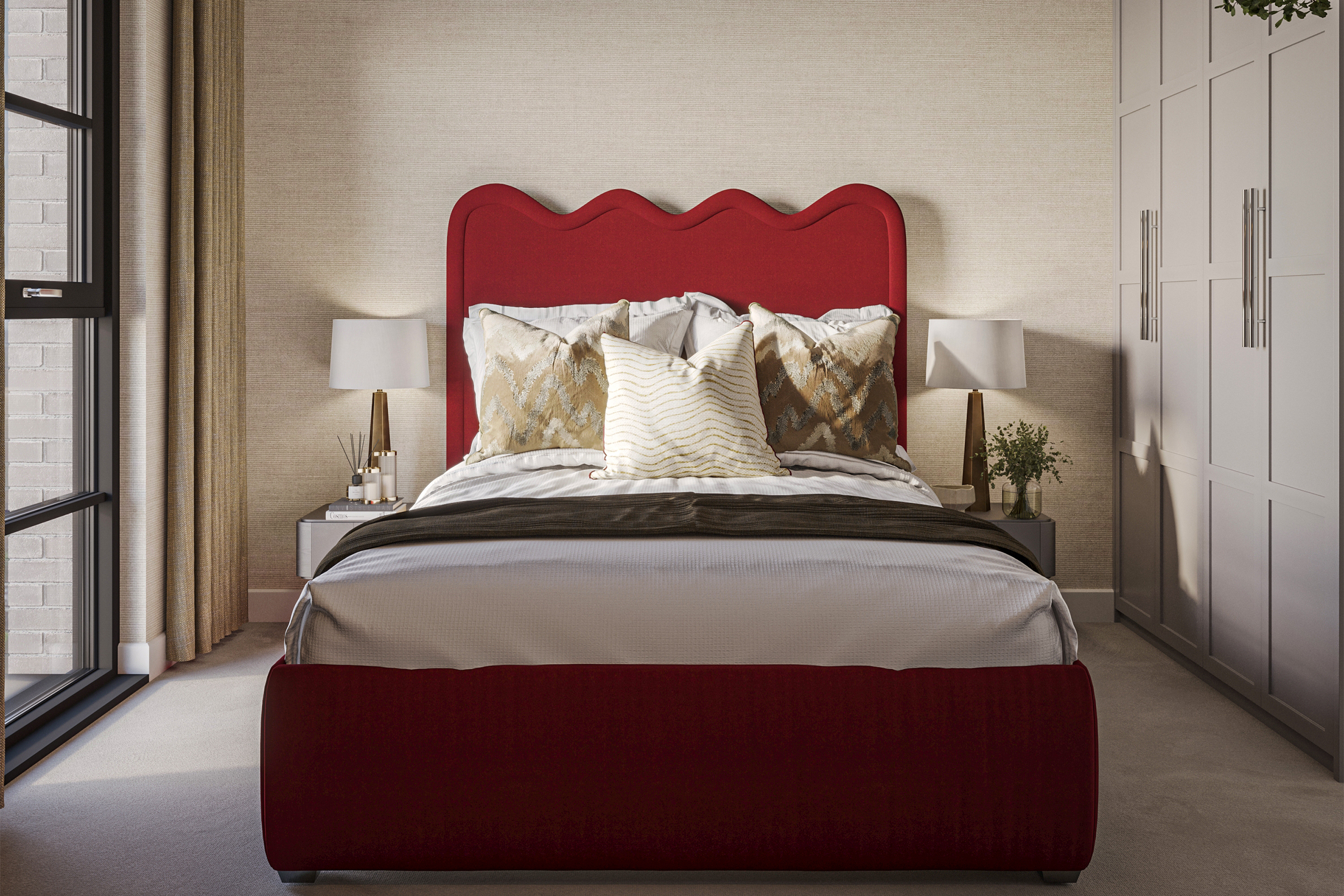 Bed and Bedside Tables CGI - Bradbury Apartments