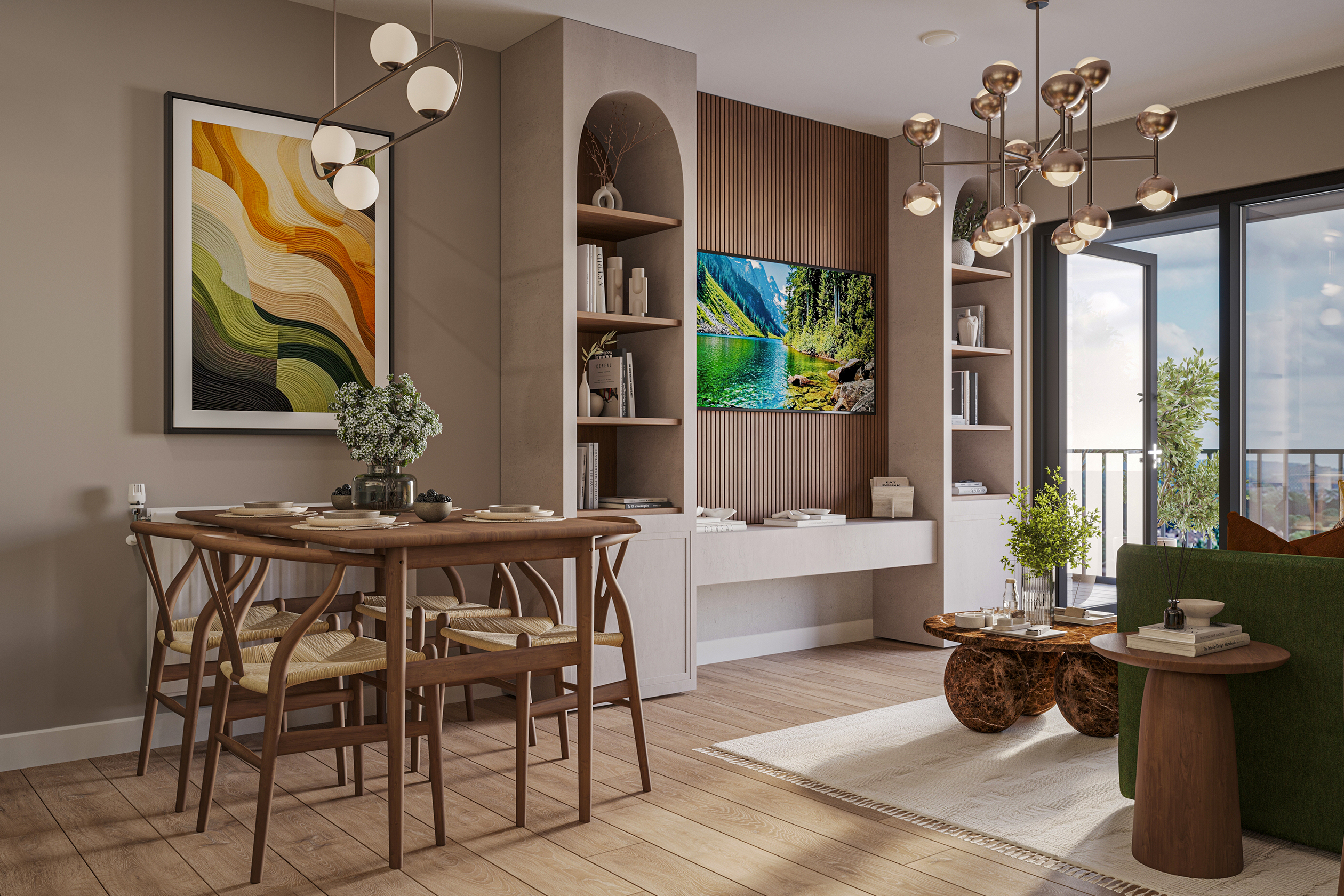 Dinning and Living Area CGI - Bradbury Apartments 