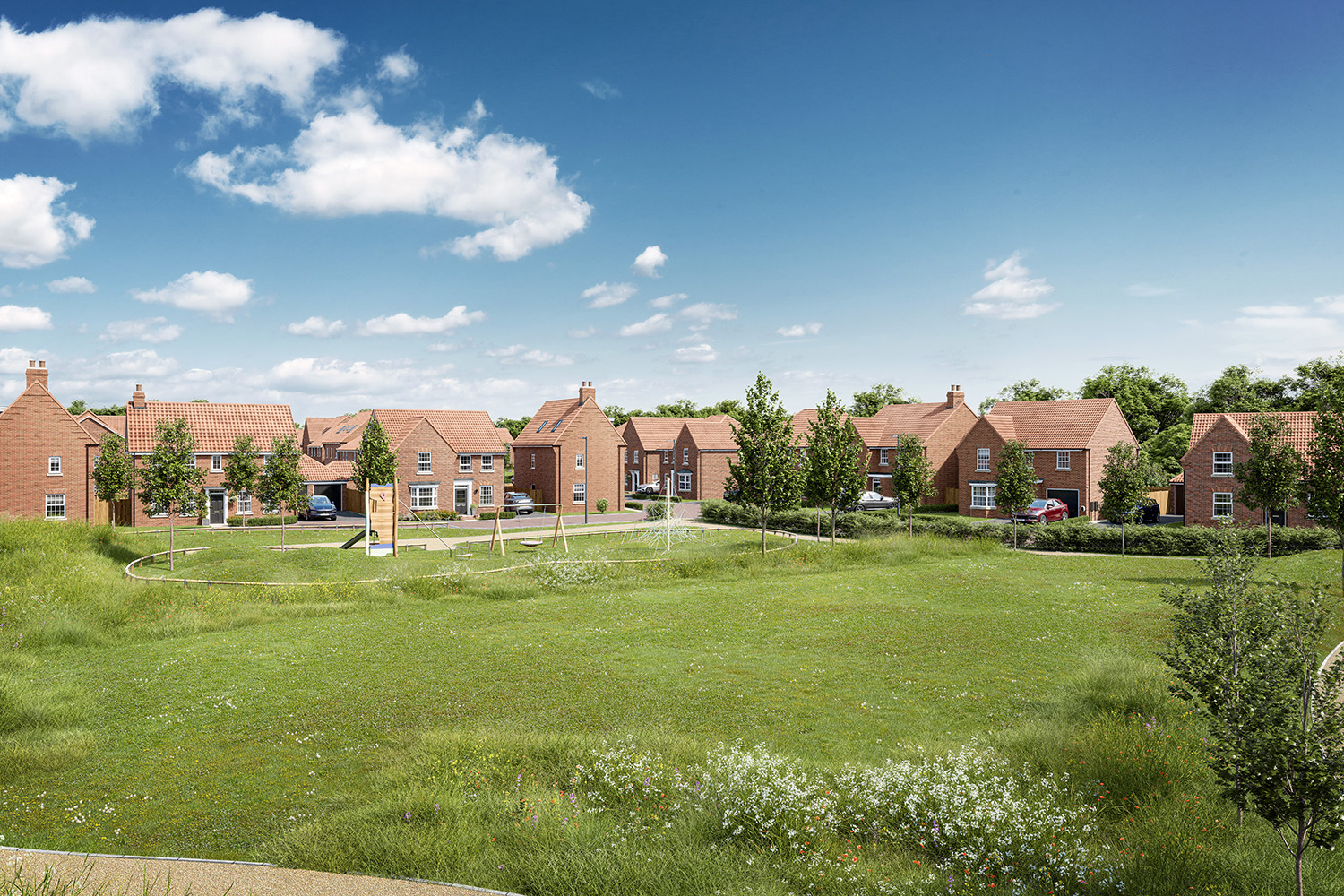 Bramble Wood CGI street scene overlooking open space