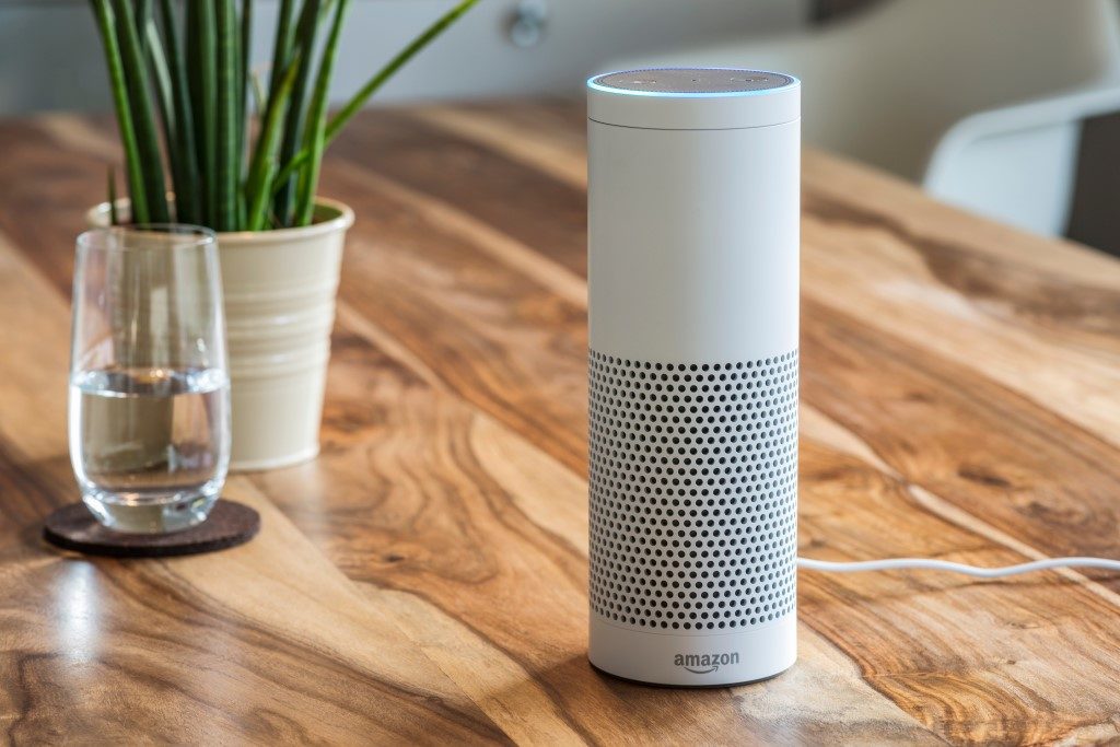 picture of Amazon Echo audio player smart device on dining room table