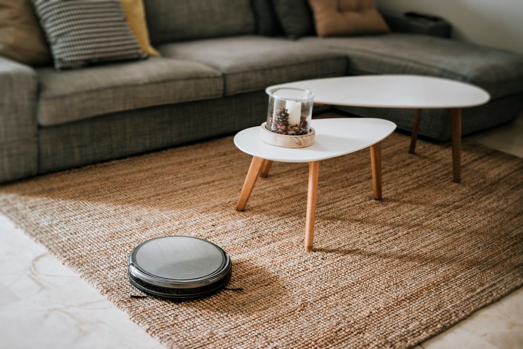 picture of Roomba automatic robot cleaner cleaning rug in living room