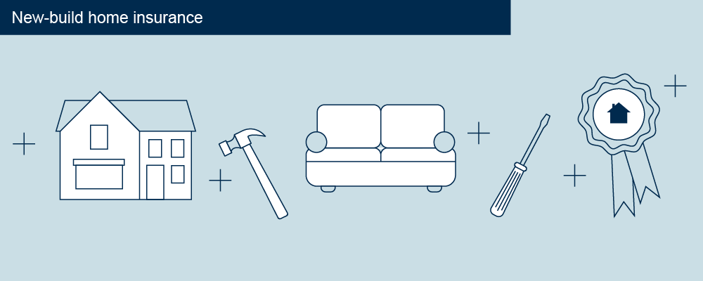 illustration of a home, hammer, sofa and award