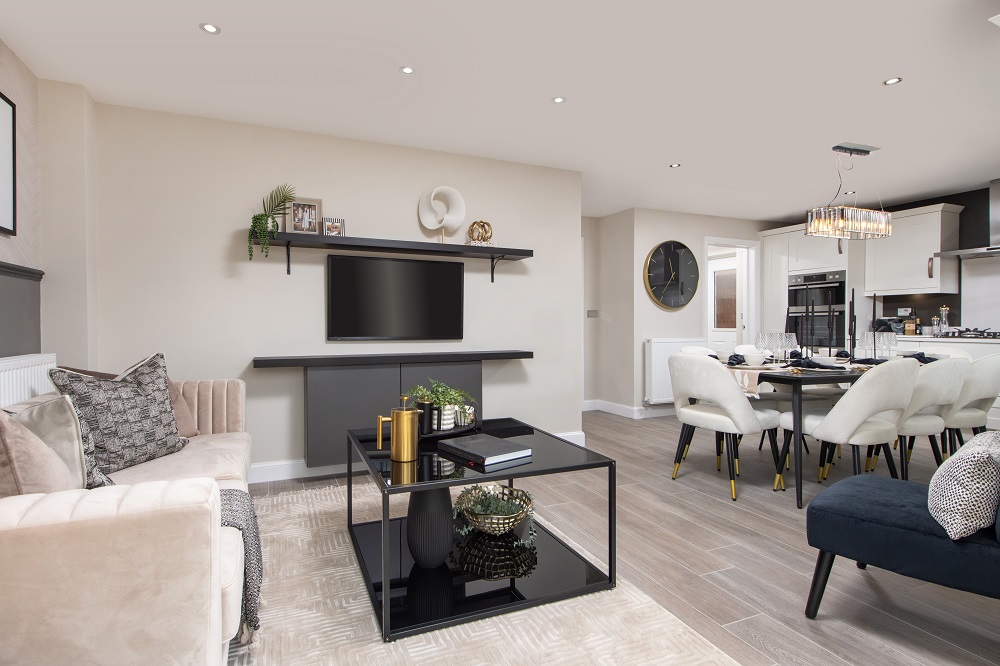 Open plan kitchen with living area